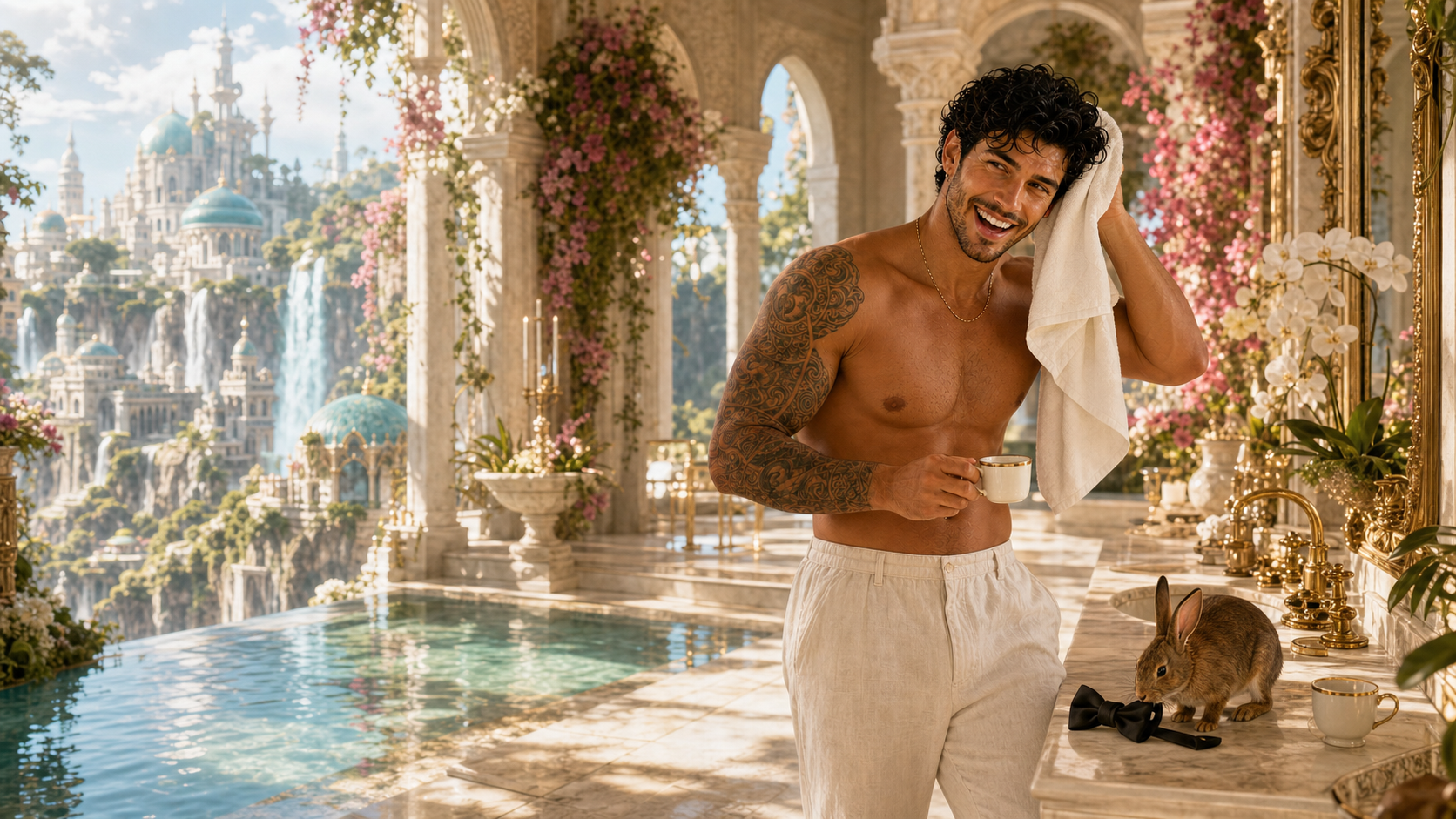 Camilo beside the palace pool